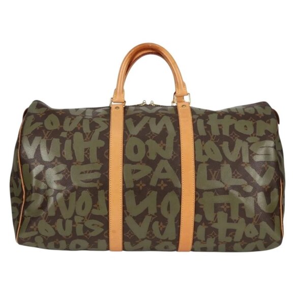 LOUIS VUITTON Monogram Graffiti Keepall 50 Boston Bag Khaki M92196 Auth 129961V - Picture 2 of 16